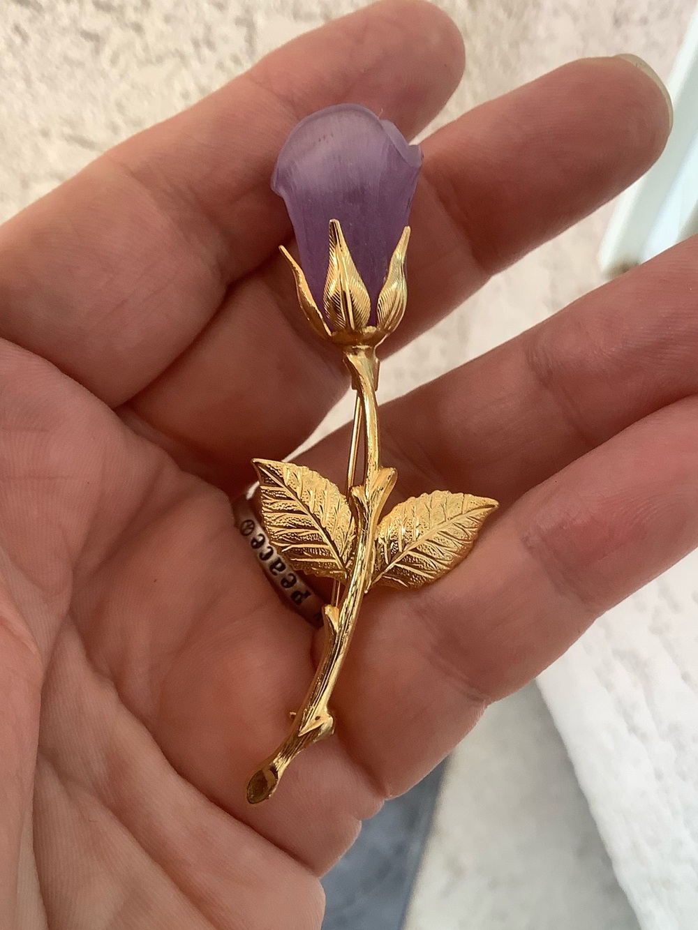 Gold-tone Lavender Rose 2.5” Brooch